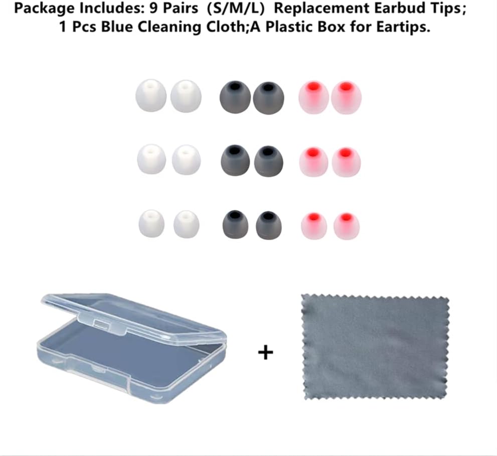 Silicone Earbud Tips Earbuds Replacement Ear Tips Gels Bud for Popular in-Ear Headphones Other Inner Hole from 3.8mm - 5.1mm Earphones 9 Pairs S/M/L