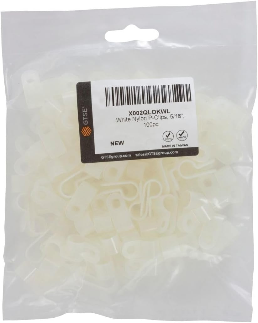 GTSE White Nylon Plastic Cable Clamps, 5/16" Screw Mounts for Cable, Rope, Tube Management, 100 Pack