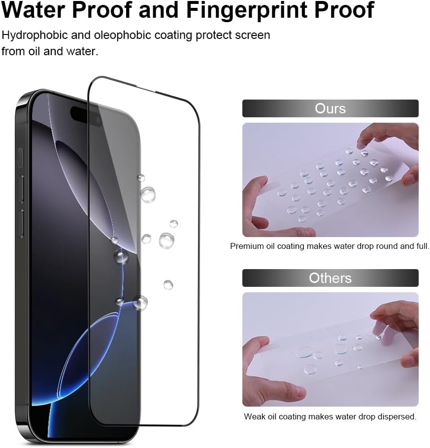 Full Edge Coverage 9H+ Glass 2 Pack+2 Camera lens cover for iPhone 16 Pro Max Screen Protector (12FT Military Grade Shatterproof) for 16 ProMax Tempered HD Clear Anti-Scratch 6.9