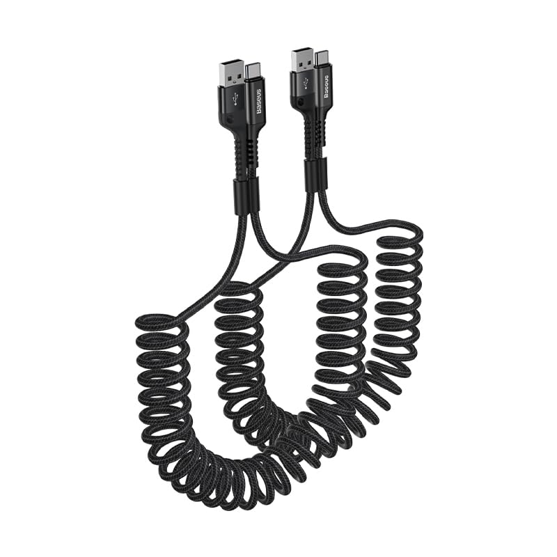 Baseus USB Type C Cable for Car, 2-Pack 3.3ft 100W Retractable Coiled USB A to USB C Fast Charger Cord, Nylon Braided Carplay Cable Compatible with iPhone15/Pro/Plus/Pro Max, Galaxy S24 S23, Note 20