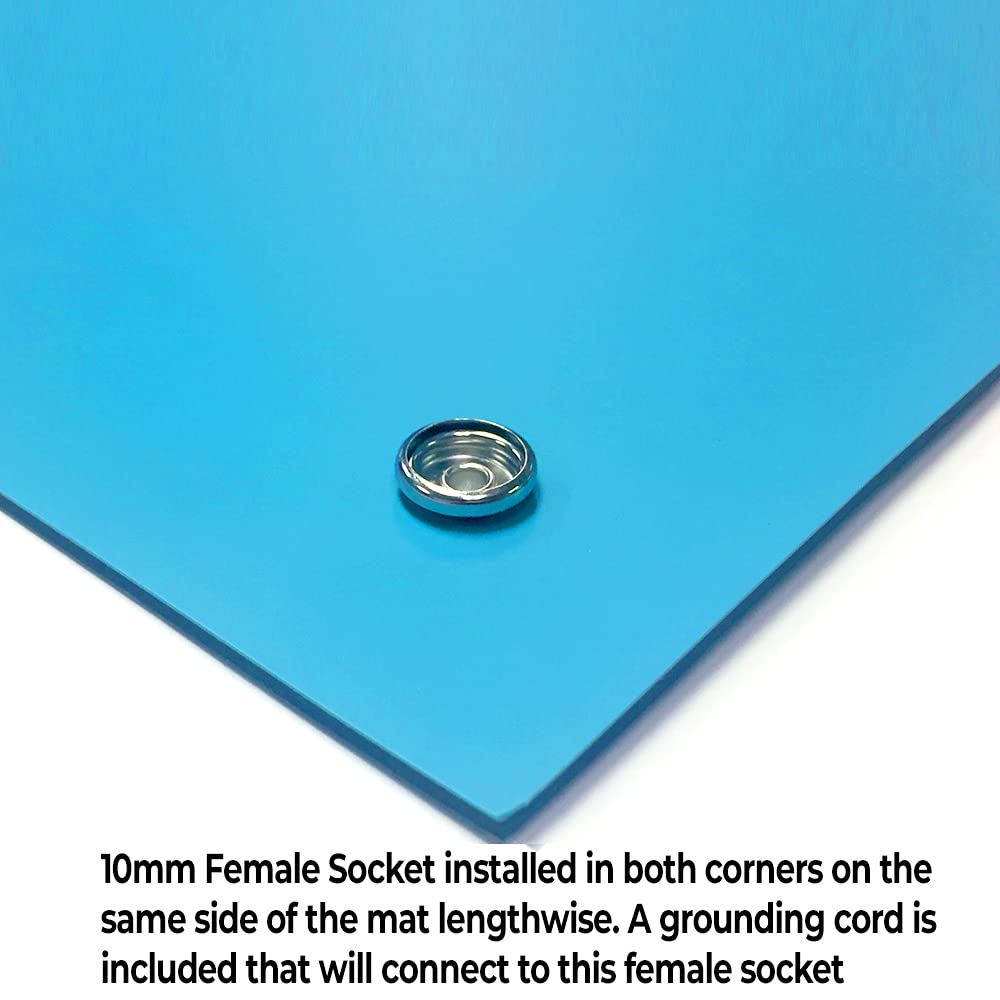 RubberStat Dual Layer ESD Compliant Workstation Rubber Table Mat Kit, Soldering, Cell Phone Repair, with Wrist Strap Set and Ground Cord - 36"x48" Blue