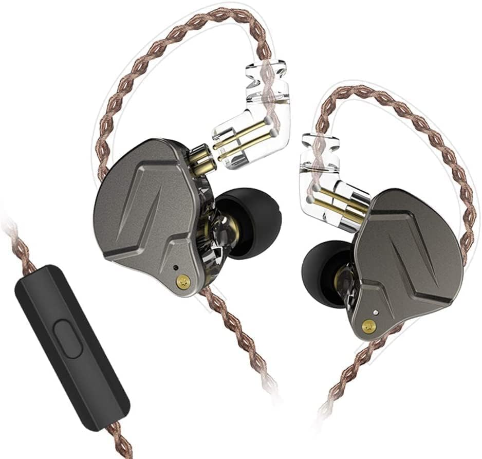 KZ ZSN Pro 1BA+1DD Wired Earphone HiFi Stereo Headphones in Ear Built in Mic Headset Premium Sound with 3.5mm Audio Plug & Detachable Cable for Musicians Singers Drummers(Grey with Mic)