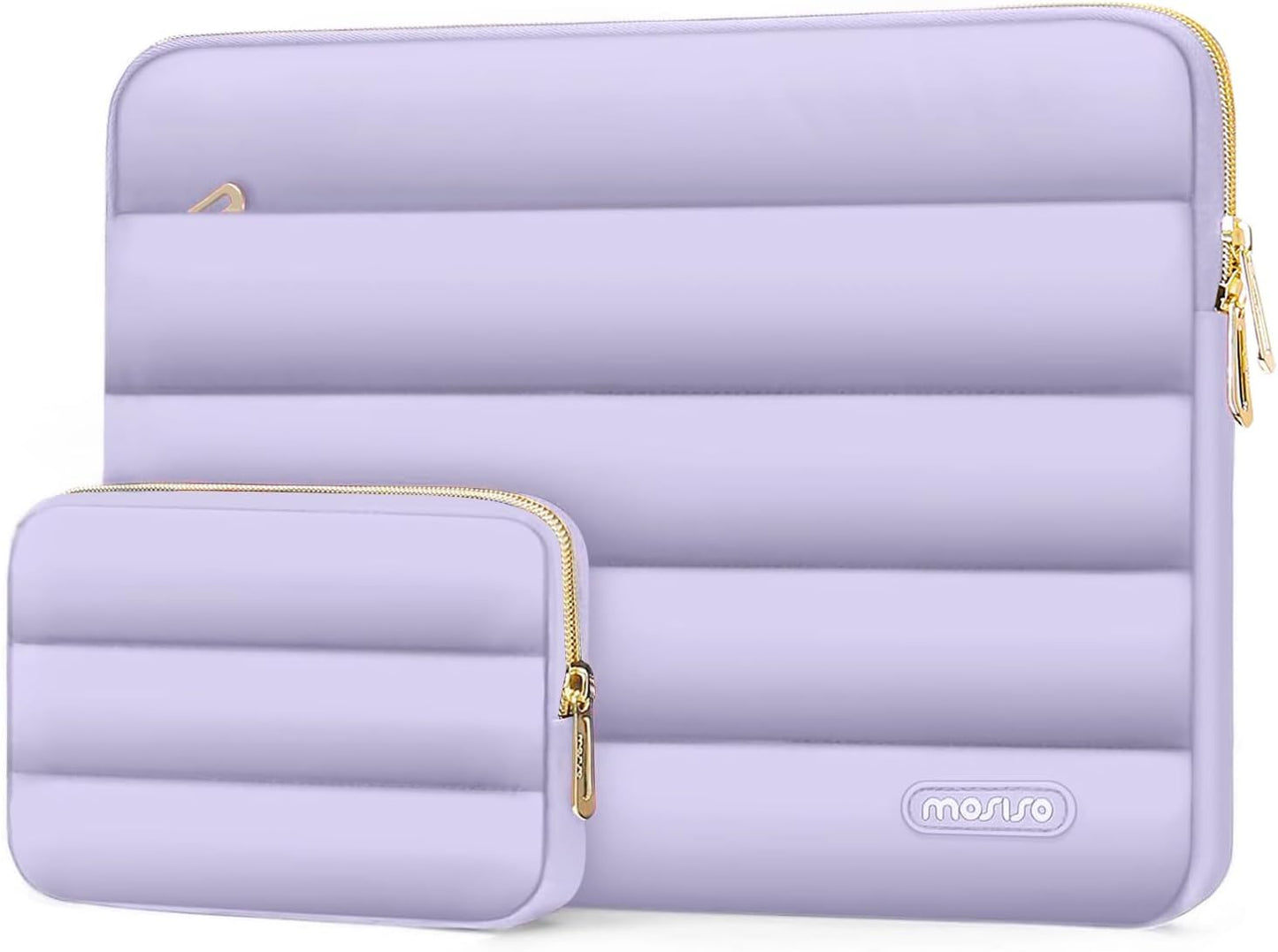 MOSISO 13.3 inch Laptop Case, 13-13.3 inch Puffy Laptop Sleeve Compatible with MacBook Air 13 13.6 M4 M3 M2 M1/Pro 13/Pro 14, HP Dell ASUS Lenovo,Polyester Horizontal Bag with Small Case, Purple