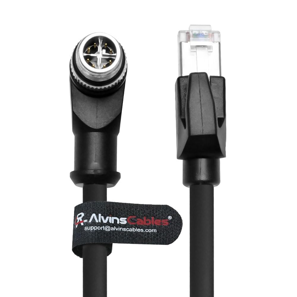 Alvin's Cables M12 X-Code 8 Pin Male to RJ45 Ethernet Cable for Cognex Keyence Camera, High-Flex Cat6a Cable for Industrial Automation, Fieldbus Module, Robotics, Right Angle 6.6ft/2m