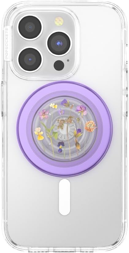 PopSockets Phone Grip for MagSafe with Kickstand, Magnetic Stand, Swappable Top, Secure Hold for iPhone MagSafe Cases, Phone & Tablet Grip, Flower - Purple Fields