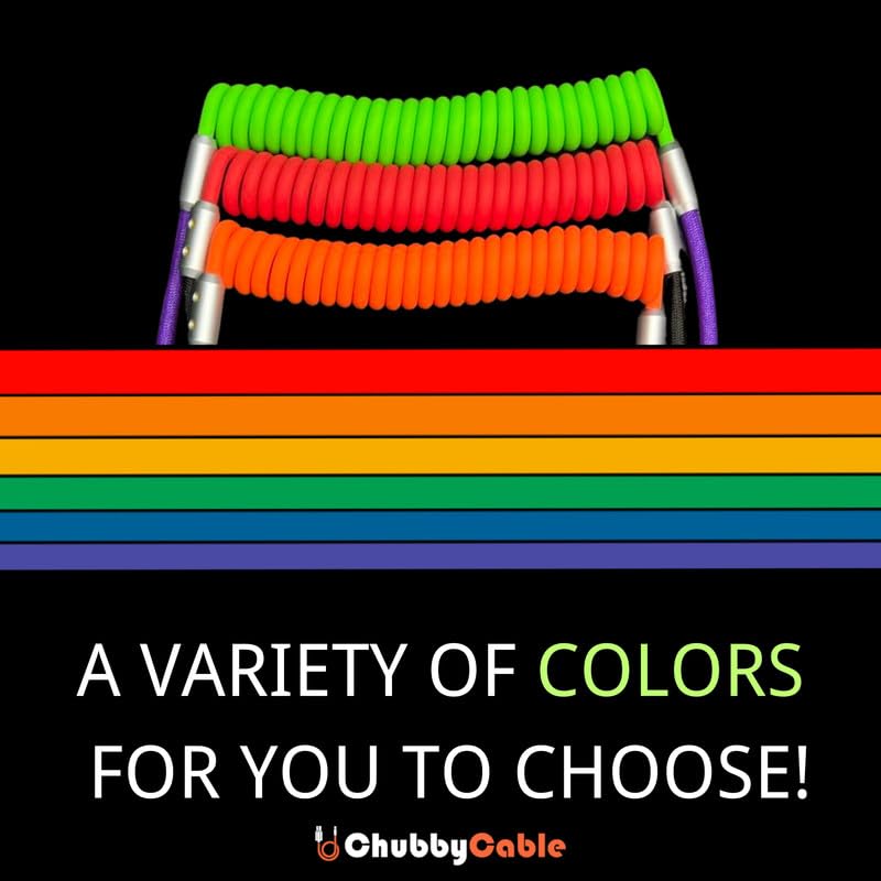 chubbycable Colorblock Chubby - Spring Braided Silicone Charge Cable Coiled USB C Cable Fast Charging Type C Charger Cord for Car, Red+White, USB-A to Type-C, 2.29FT-3.6FT
