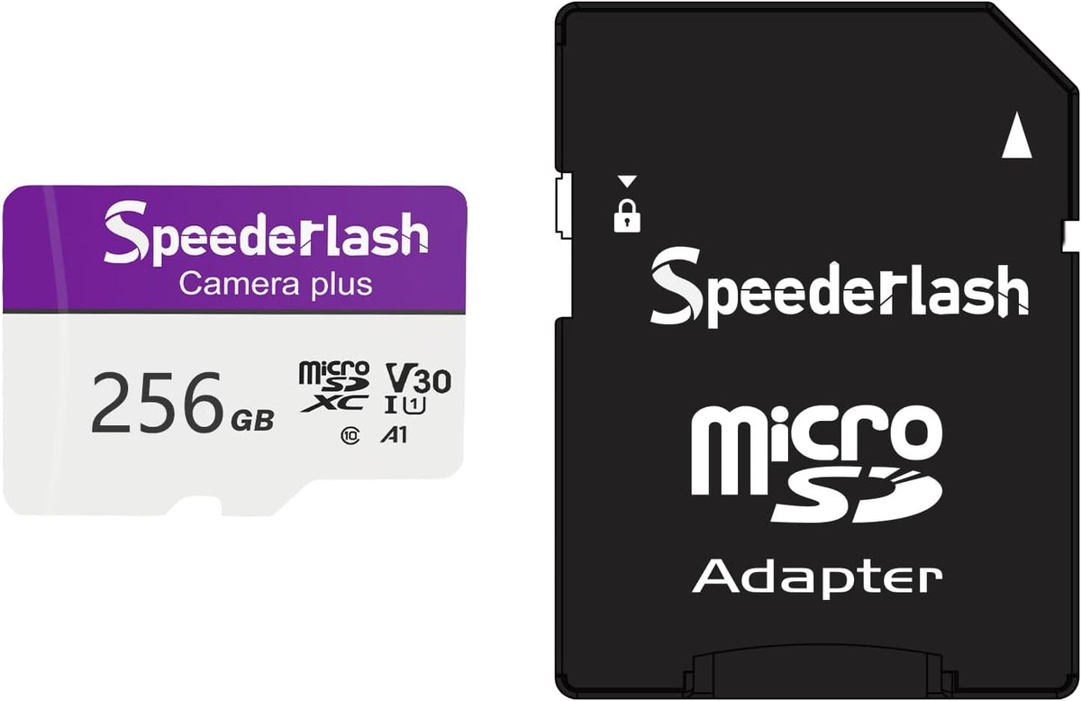 Micro SDXC Memory Card 256GB-Speederlash Camera Plus TF Card with Adapter, Up to 100MB/s Read Speed, 4K UHD&5K Video Support, U1, V30, A1 Rated, Waterproof, for Security Camera, Dashcam