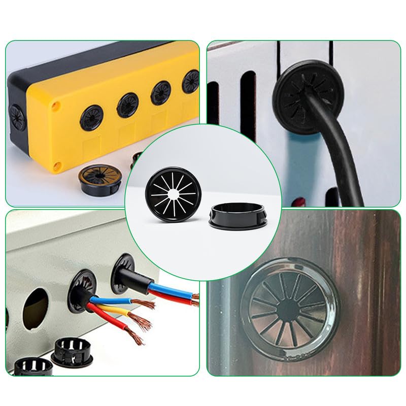 4PCS Cable Grommets, 2-15/16"(75mm) Desk Hole Cover Petal Shaped Buckle Type Nylon Snap Bushing Grommet, Wire Hole Cover Insert for Cables and Cords Management and Protection of Cabinet, Black