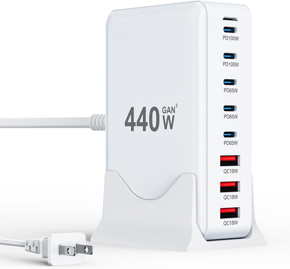 USB C Charger Block 440W Charging Station Hub,8 Port GaN III Fast Charging Brick with 5ft Extension Cord,PD QC PPS 100W Laptop Power Adapter for MacBook Pro/Air,iPhone 16/15,Samsung Galaxy,Dell etc