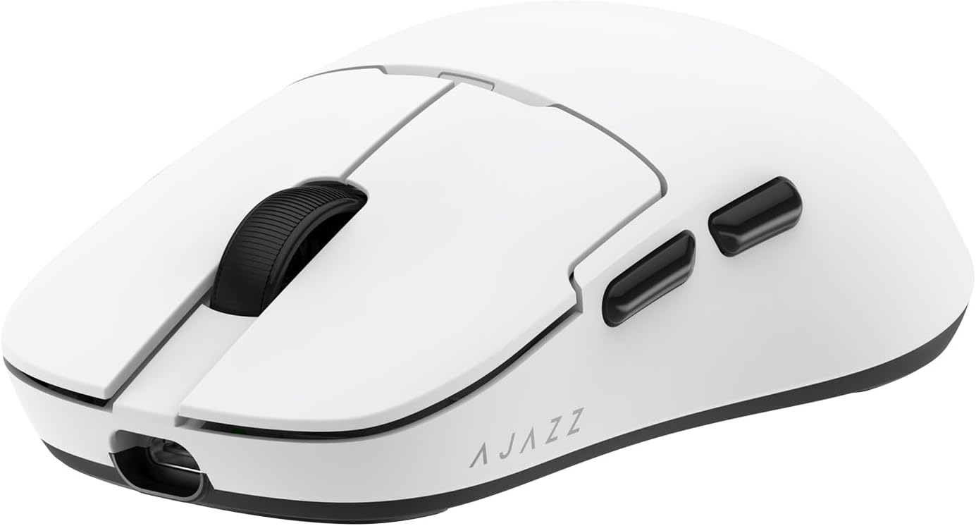 AJ159P MC Triple Mode (2.4G/Wired/Bluetooth 5.2) Gaming Mouse, 12000 DPI, 56g Ultra-Light, Magnetic RGB Charging Dock, Programmable 6 Buttons, Ergonomic Design for Computer Laptop PC, White