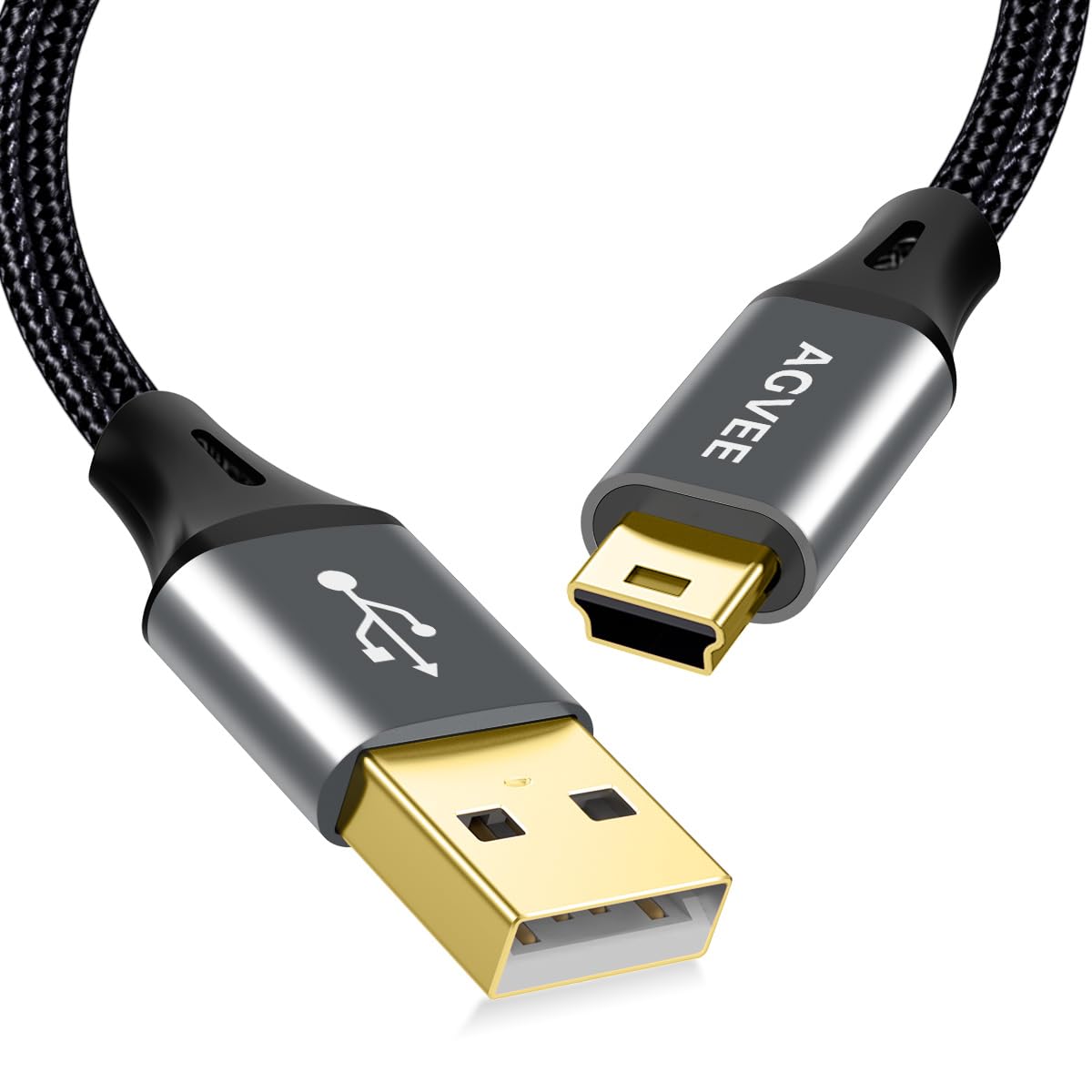 AGVEE 3.3ft Mini USB Cable, Braided Durable USB-A to Mini-B Charger Charging Cord for TI-84, Garmin GPS, Go-Pro Hero 4 3 2 HD, PS3 Controller, Canon Camera, Blue Yeti Microphone, Dark Gray