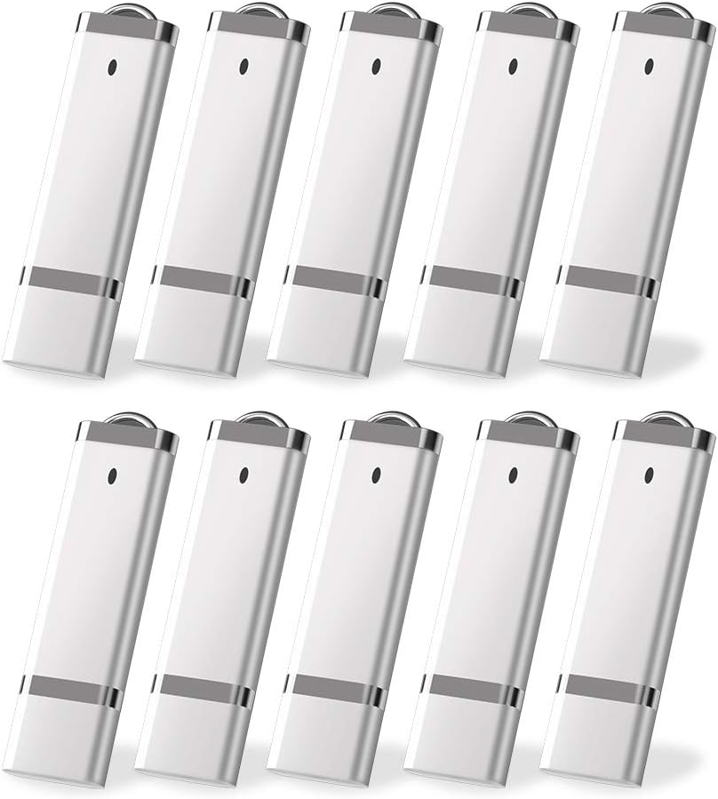 KEXIN 10 Pack 32 GB Flash Drive 32GB USB Flash Drive Thumb Drive USB2.0 Metal Pen Shape Memory Stick Silver 10 Pack