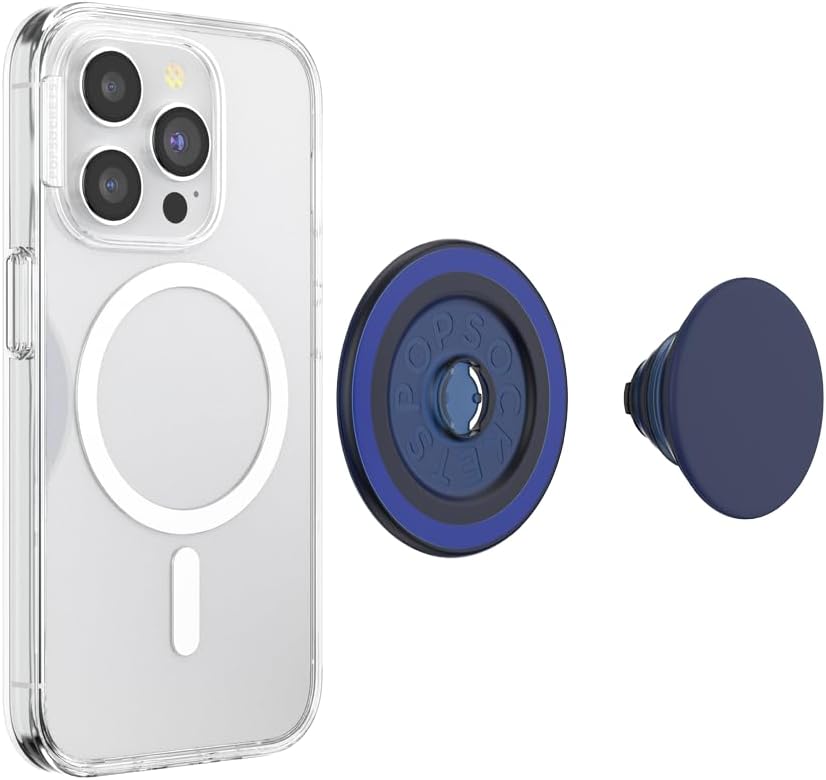 PopSockets Phone Grip for MagSafe with Kickstand, Magnetic Stand, Swappable Top, Secure Hold for iPhone MagSafe Cases, Phone & Tablet Grip - PopOut Basic Naval