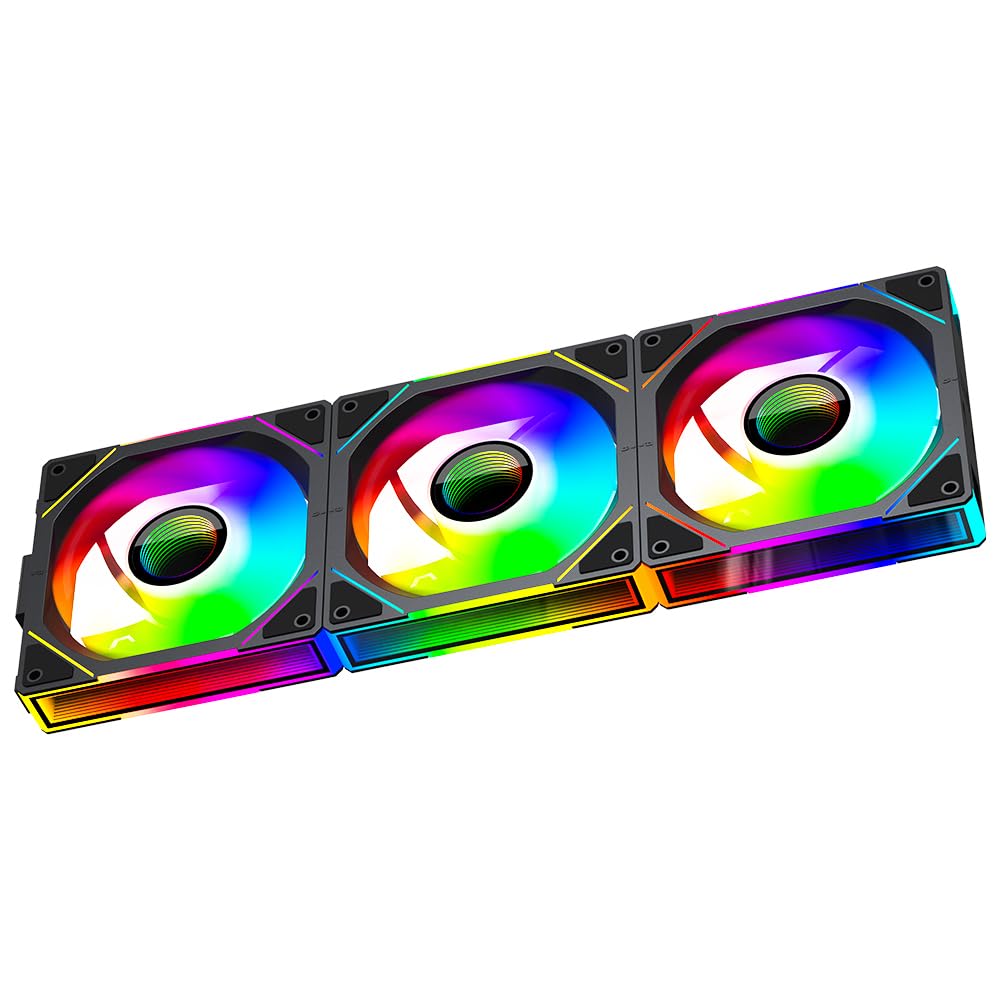 Jungle Leopard Interstellar V1 120mm Case Fan, Infinity Mirror Module Daisy-Chain 5V ARGB PWM PC Fan Triple Pack Suitable for Computer Case & CPU Cooling(Black-3 Pack)