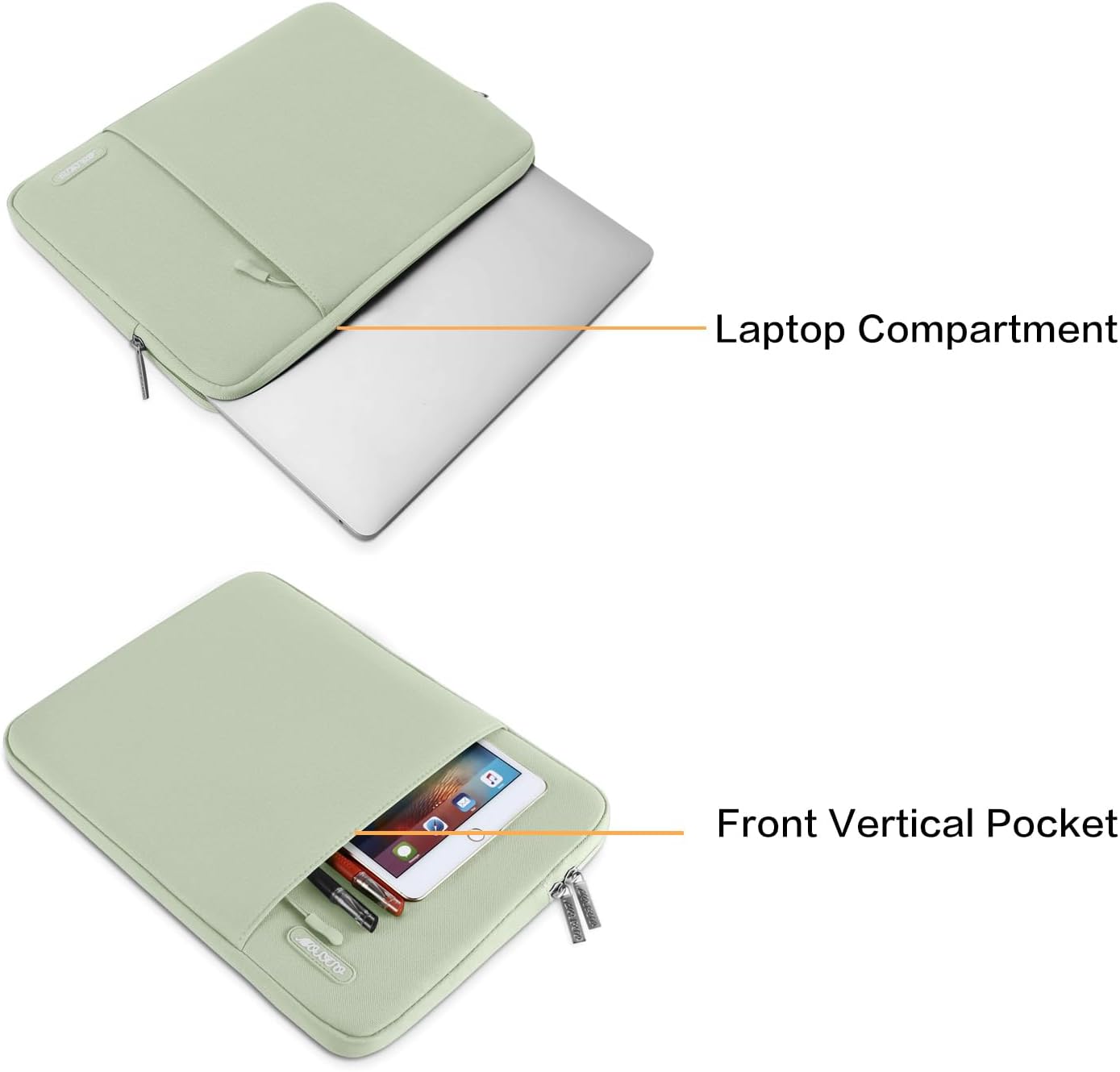 MOSISO Laptop Case 13.3 inch, 13-13.3 inch Laptop Sleeve Compatible with MacBook Air/Pro 13 / Pro 14, HP Dell ASUS Lenovo Notebook, Polyester Vertical Computer Sleeve Bag with Pocket, Sage Green