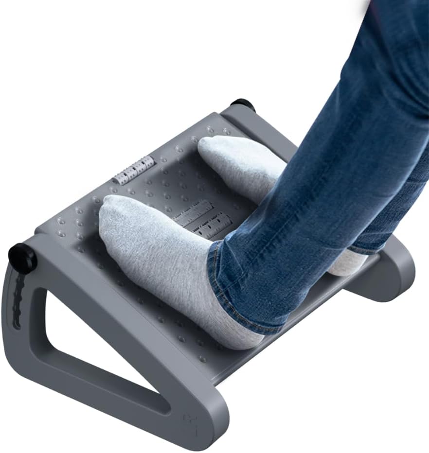 Foot Rest for Under Desk at Work - Six Heights Adjustable Under Desk Footrest - Ergonomic Foot Stools for Under Office Desks - Desks Foot Rest with Massage Rollers - Leg Rest for Chair (Gray)