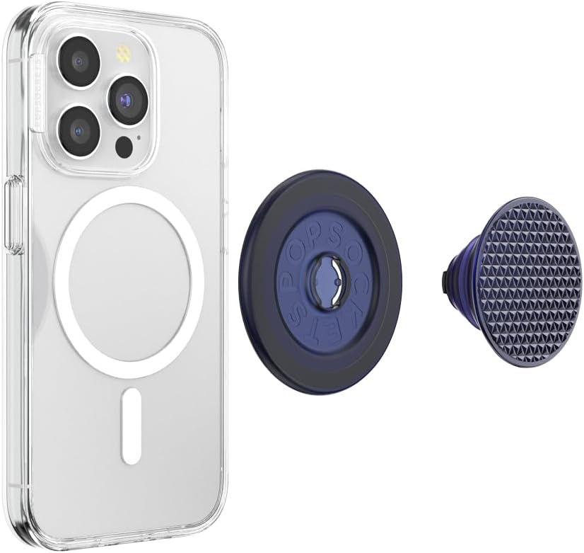 PopSockets Phone Grip for MagSafe with Kickstand, Magnetic Stand, Swappable Top, Secure Hold for iPhone MagSafe Cases, Phone & Tablet Grip - Alum Triangle Knurled French Navy