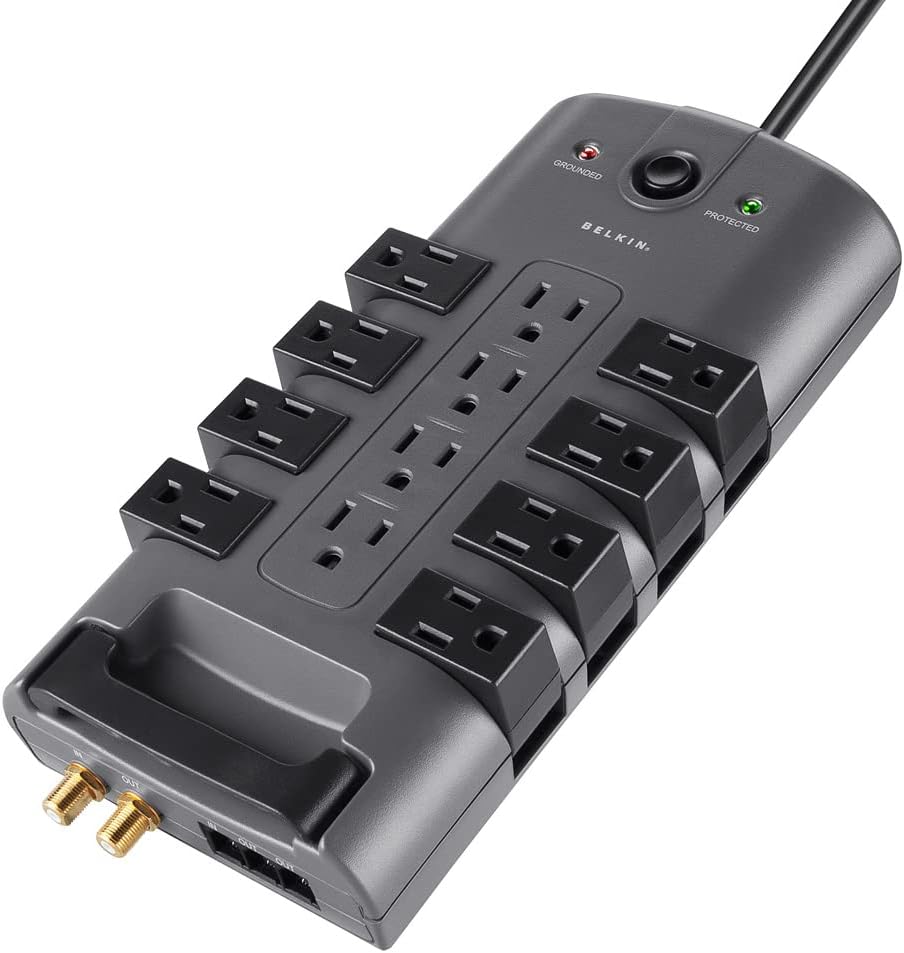 Belkin Surge Protector w/ 8 Rotating & 4 Standard Outlets (Pack of 5) - 8ft Sturdy Extension Cord with Flat Pivot Plug for Home, Office, Travel, & Desktop - Power Strip - 4320 Joules