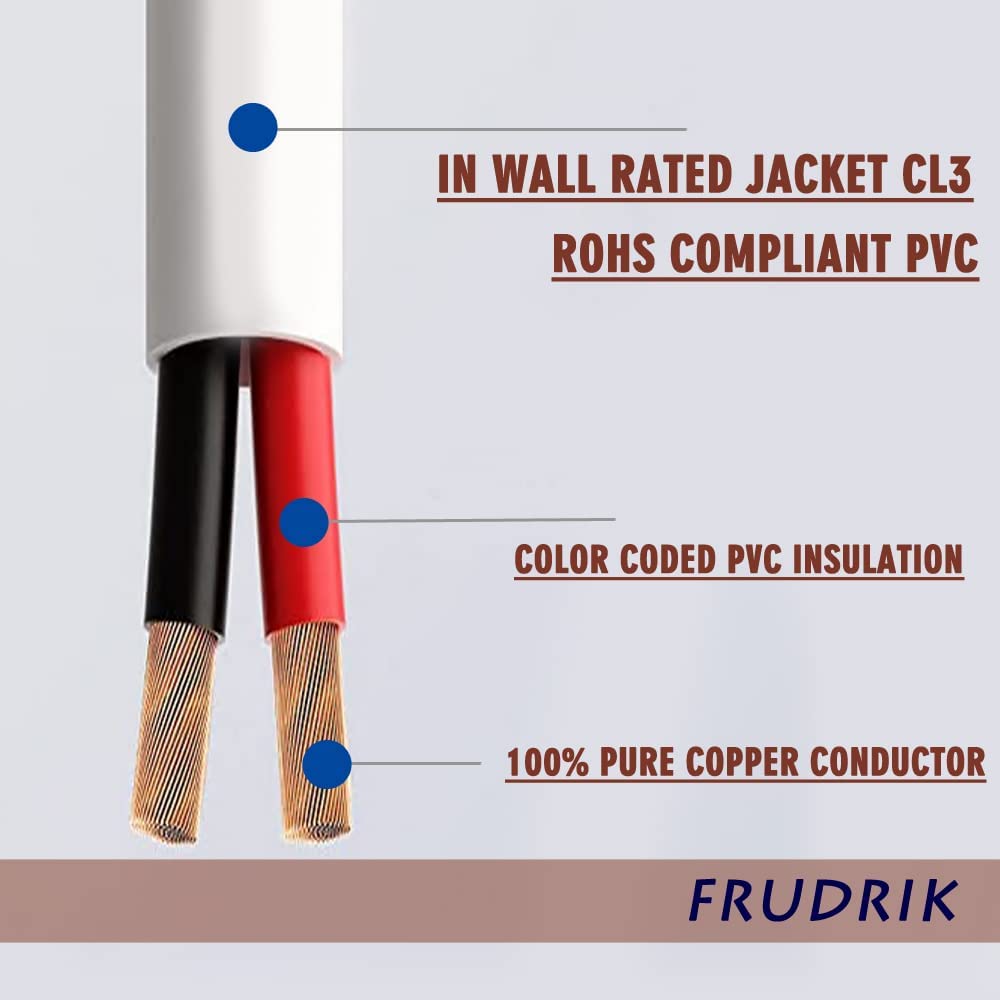 Speaker Wire - 99.9% Oxygen Free Copper – ETL Listed & CL3 Indoor Speaker Cable (16/2White, 200FT)