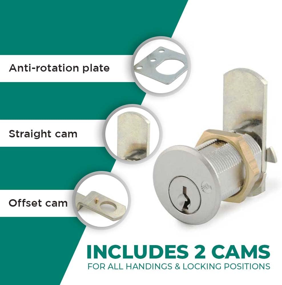 Olympus Lock DCN4 Rekeyable Cam Lock | 1-3/4" Cylinder 915 Key Lock, Keyed Alike | US26D Chrome Cabinet Lock | Grade 1 | Reversible for Doors & Drawers