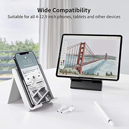SAIJI Adjustable Tablet Stand Holder Portable Foldable Desktop Stand Dock Compatible for iPad, iPhone, Nintendo Switch, Samsung Galaxy and Kindle Fire Tablets – Black