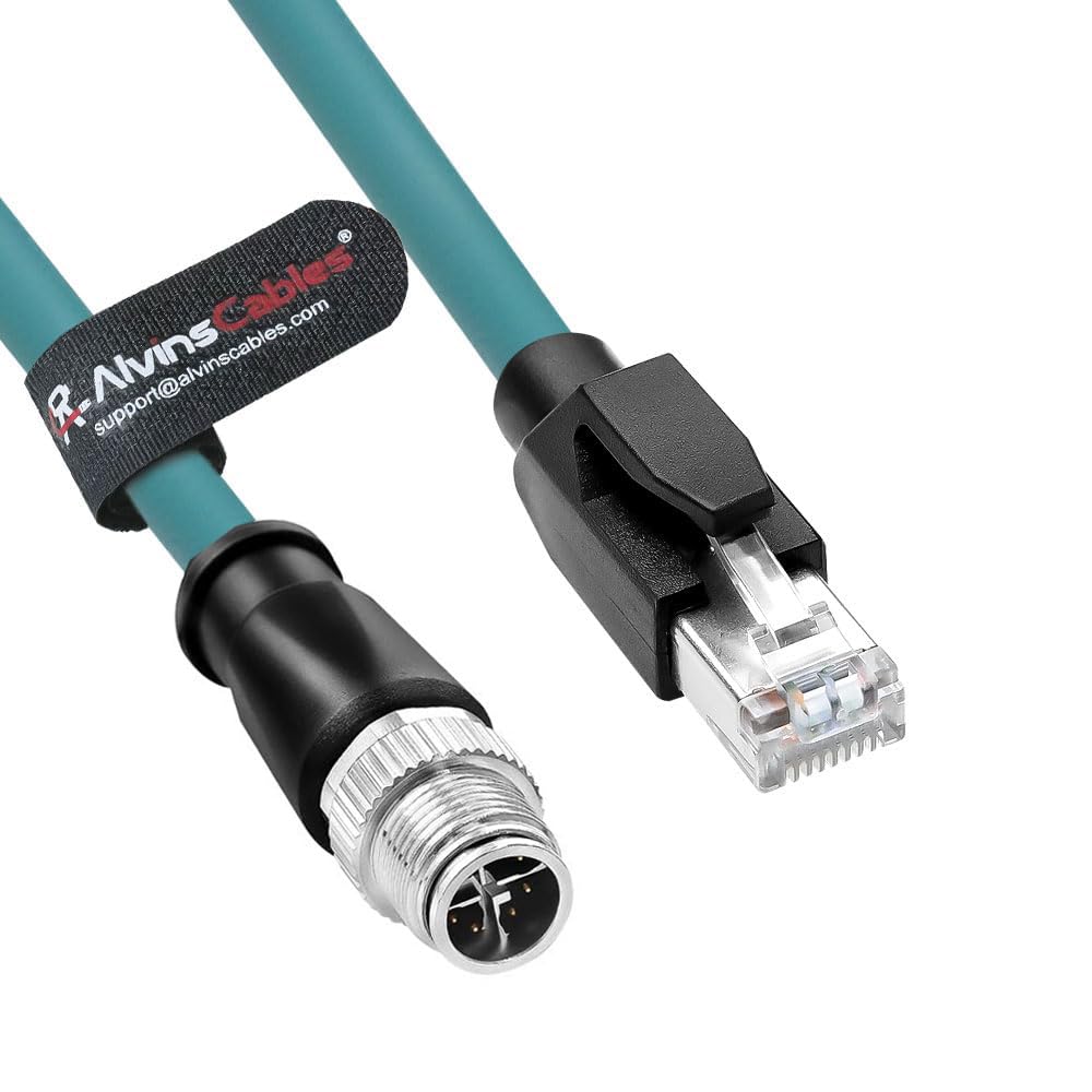 Alvin's Cables M12 8 Pin Male to RJ45 Shielded Ethernet Cable M12 X Coded 8 Position Cat6a Cable for Cognex Industrial Camera 20M/65.6ft