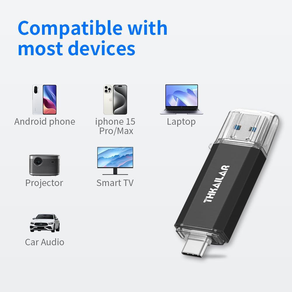 Thkailar USB C Flash Drive 512GB 2 in 1 OTG USB 3.1 Thumb Drive,Memory Stick for Business Traveler Compatible with Android Phone/PC/Mac Pro External Storage Data(Black)