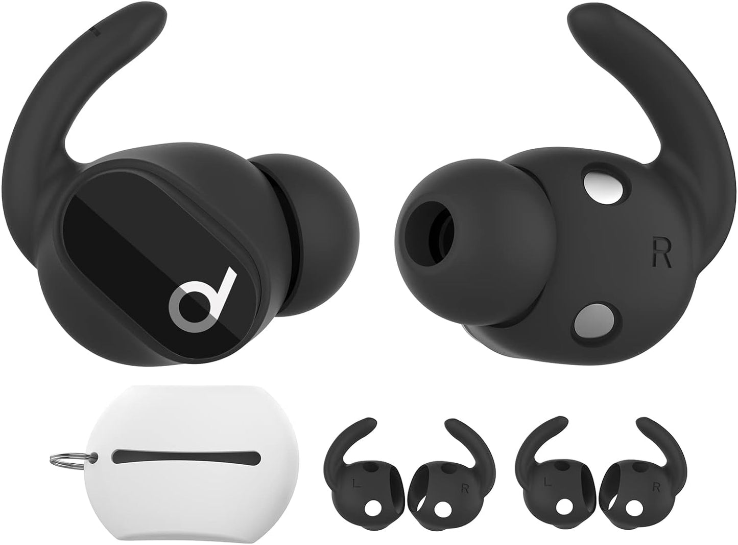 AhaStyle 3 Pairs Beats Studio Buds Ear Hooks Anti-Slip Ear Covers Silicone Accessories【Not Fit in The Charging Case】 Compatiable with New Beats Studio Buds 2021 (Black)