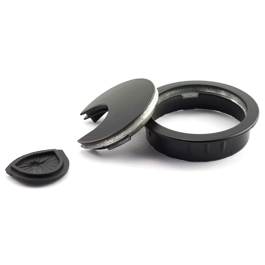 HJ Garden 1pc 2 inch (50mm) Metal Desk Grommets for Managing and Hiding Wire Cord Cable Hole Cover Office PC Desk Cable Cord Organizer Zinc Alloy Cover Black