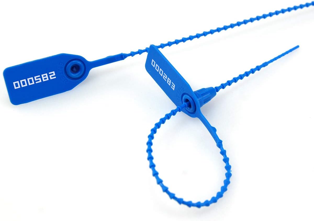 Leadseals(R) 100 Plastic Tamper Seals, Zip Ties for Fire Extinguishers Pull Tite Security Tags Numbered Trailer Seal Disposable Self-Locking Tie 250mm Length (Blue)