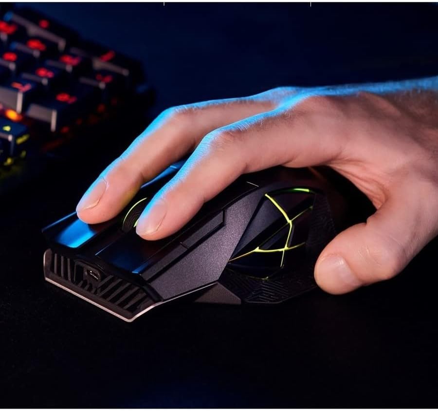 ASUS ROG Spatha X Wireless Gaming Mouse (Magnetic Charging Stand, 12 Programmable Buttons, 19,000 DPI, Push-fit Hot Swap Switch Sockets, ROG Micro Switches&Paracord and Aura RGB lighting),Black