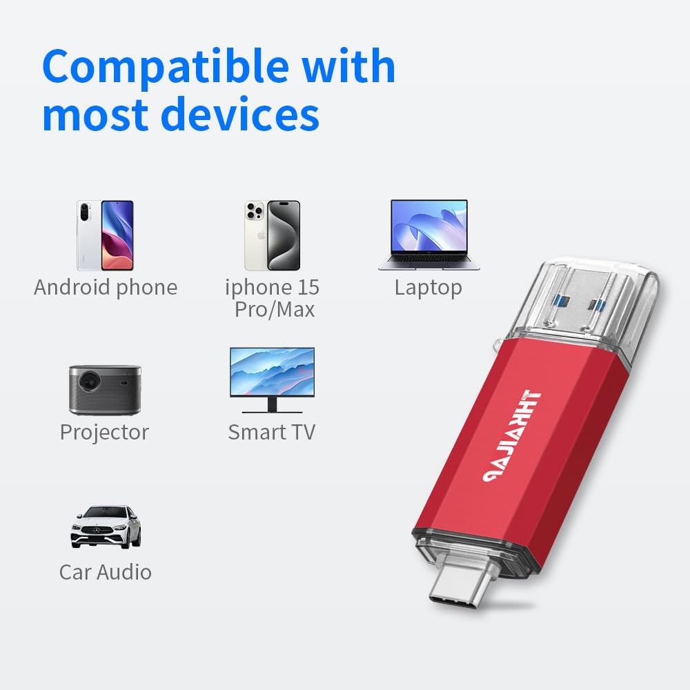 Thkailar 5 Pack 64GB USB C Flash Drive OTG High Speed for Store Data-USB 3.0 Thumb Drive C Jump Drive-Compatible with Samsung,Mac Pro,Laptops,Tablets,PC(Red)