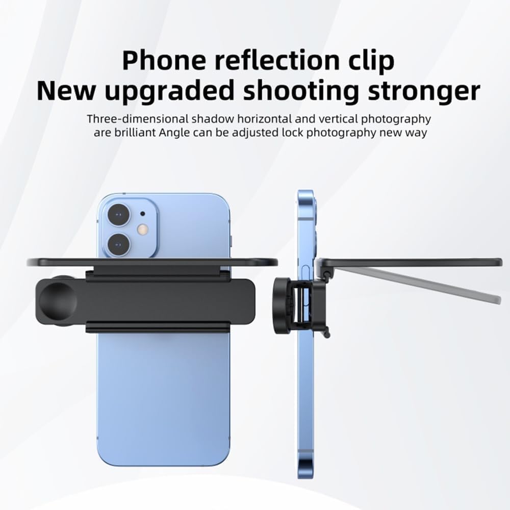 Smartphone Camera Mirror Reflection Clip Kit, Adjustable HD Glass Mirror Effect Lens for Creative Photography, Vertical & Horizontal Phone Selfie Reflector, Portable Photography Accessory (2PCS-Black)