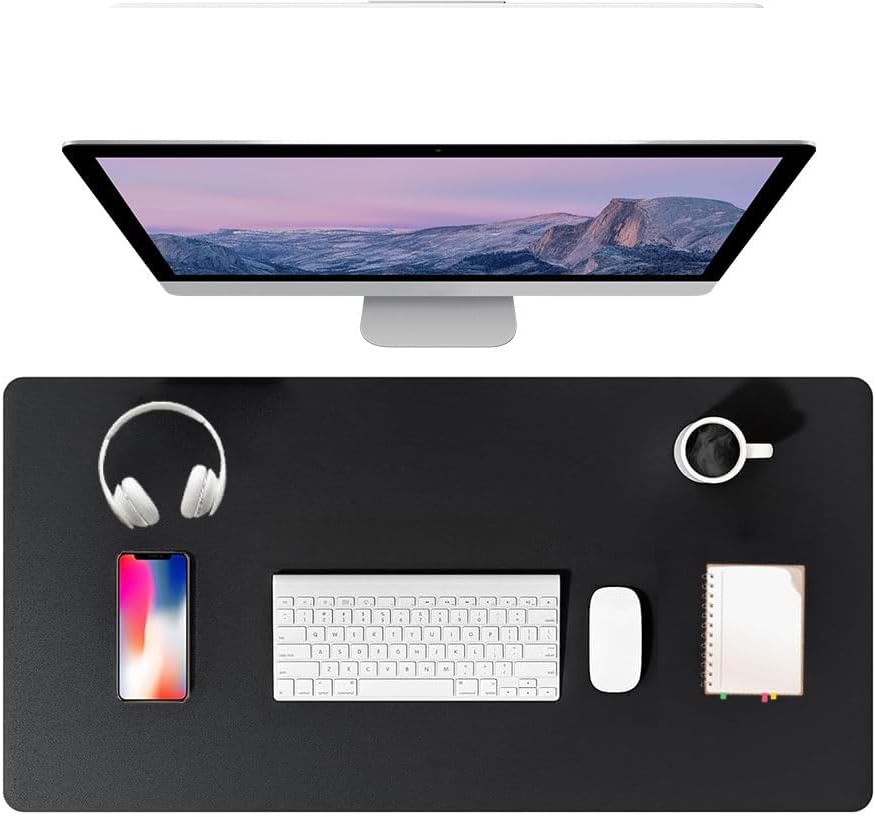 PU Leather Desk Pad Protector Gaming Mouse Pad Non Slip Desk Mat for Keyboard and Mouse Waterproof Desk Writing Pad for Office and Home Desk Accessories(Black, 31.5 * 15.7)