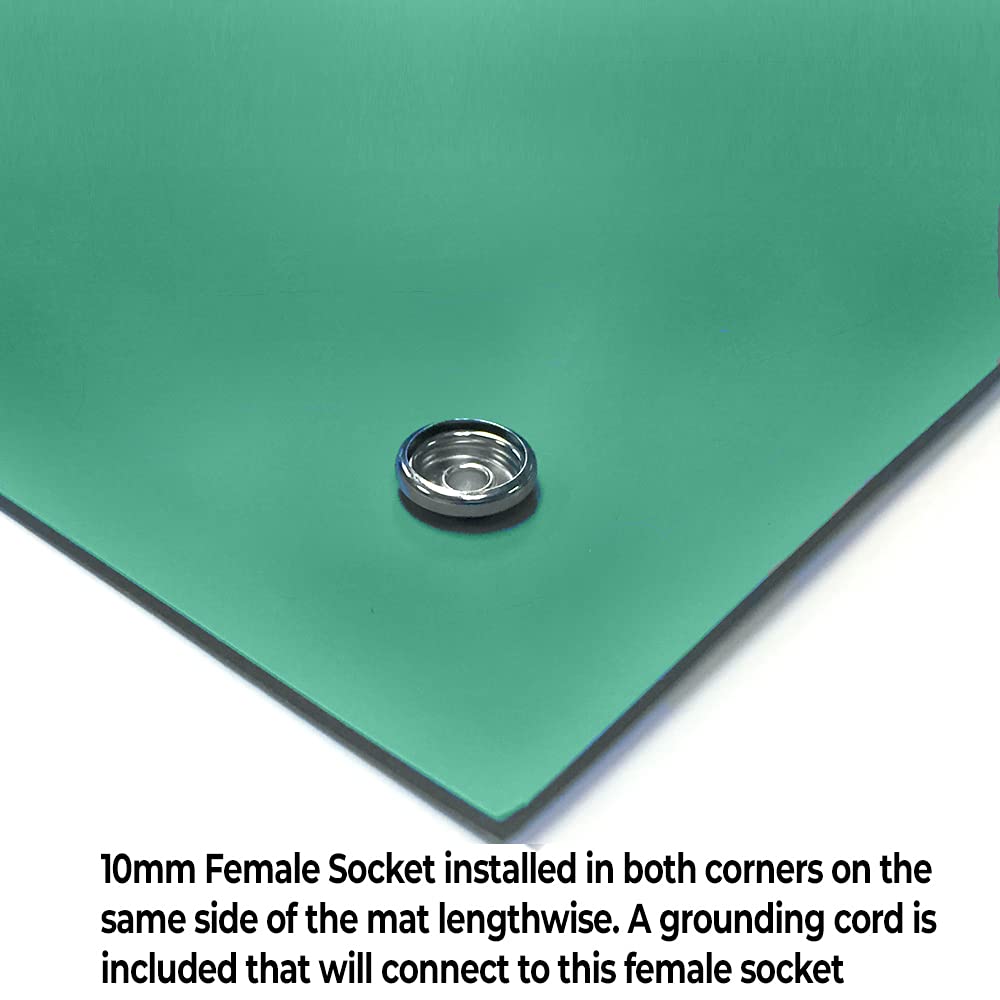 RubberStat Dual Layer ESD Compliant Workstation Rubber Table Mat Kit, Soldering, Cell Phone Repair, with Wrist Strap Set and Ground Cord - 48"x72" Green