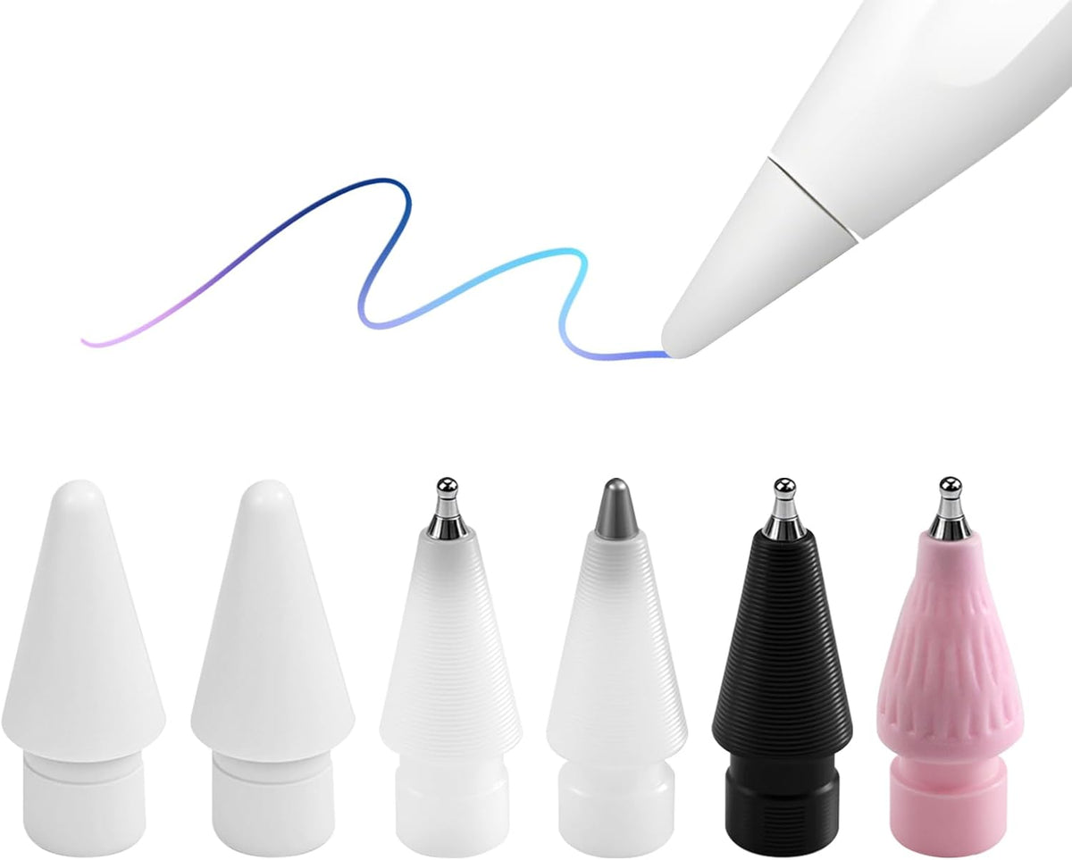 6-Pcs Pencil Tips Replacement – 4 Enhanced Precise 0.7mm Metal Nibs (Black/White/Pink) & 2 Original-Like POM Tips, Fits for Apple Pencil Pro/2nd/1st Gen/USB-C | Accurate Drawing & Smooth Writing