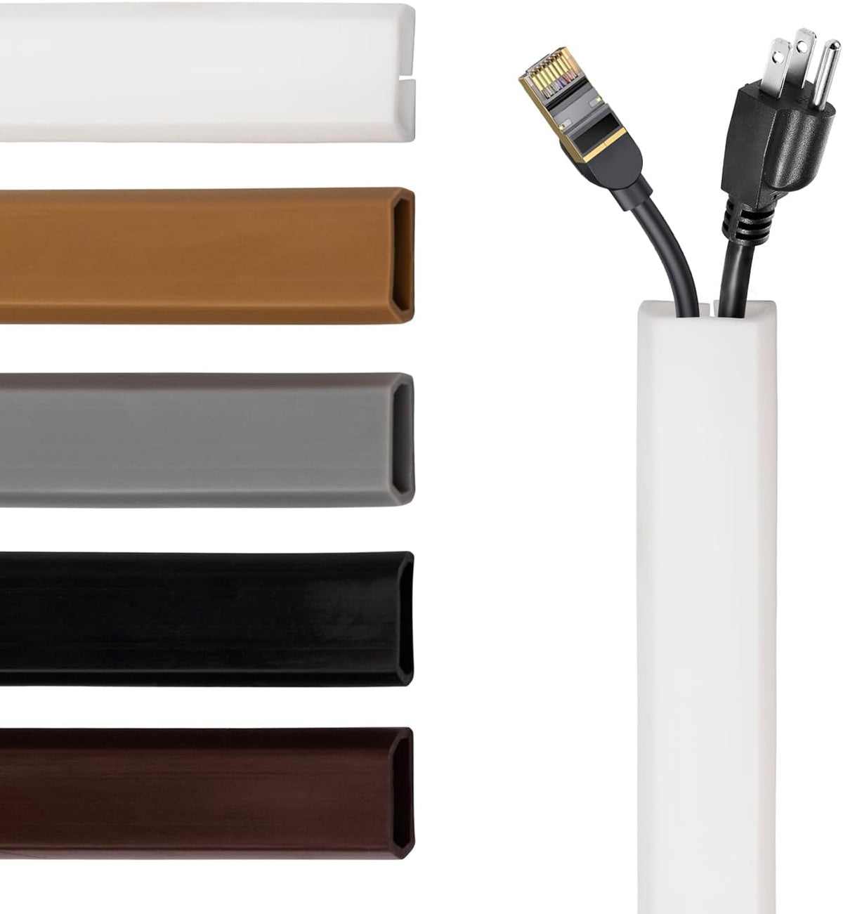 Rubber Bond TV Cord Hider Cable Protector - Strong Self Adhesive Wall Cord Cover Cable Hider - Low Profile Cable Management Wall Cord Concealer Cable Raceway (White, 10 Feet)