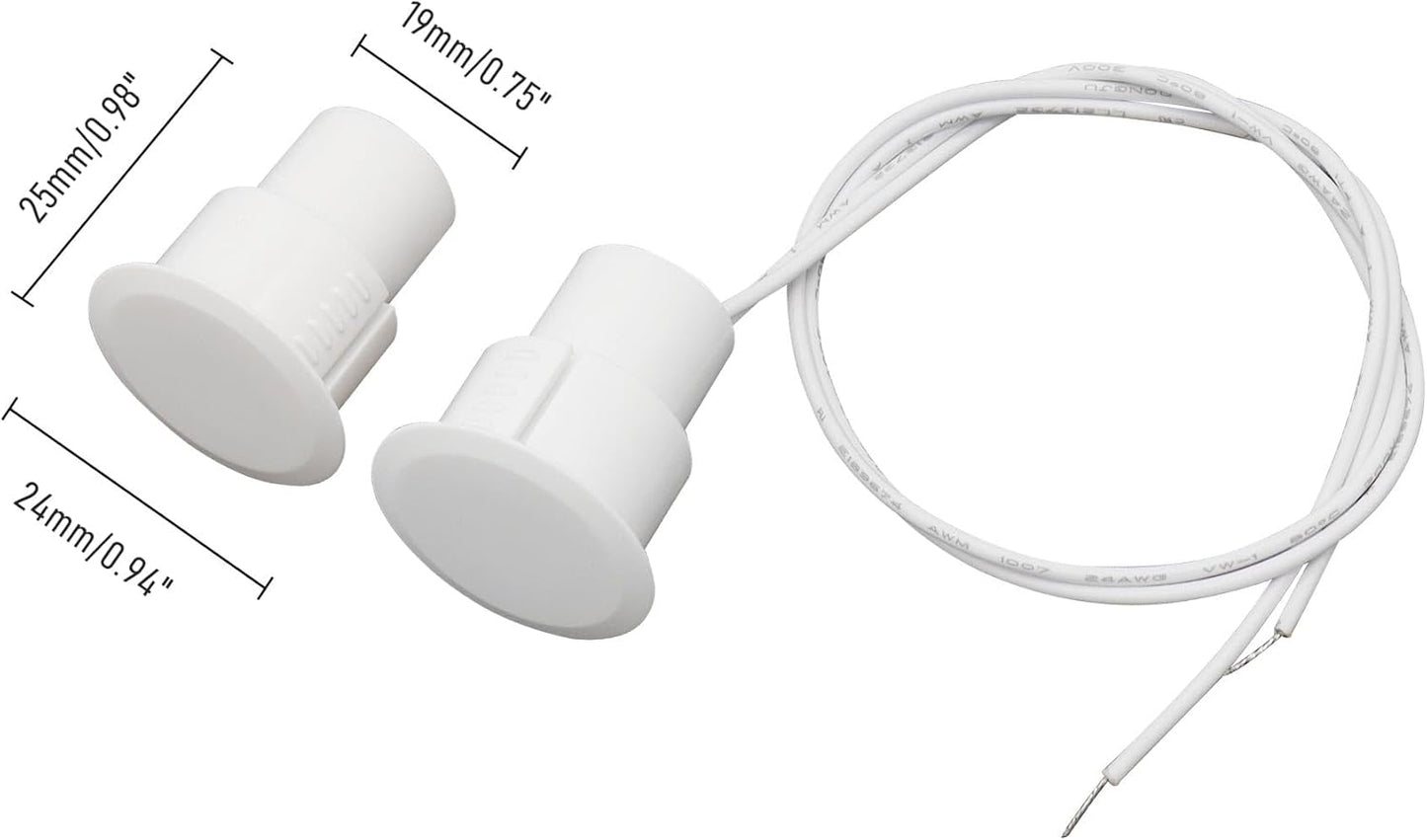 Recessed Wired Security Window Door Contact Sensor, Normally Open NO, Door Alarm Magnetic Reed Switch with 2 Wire, ABS White, RC-36