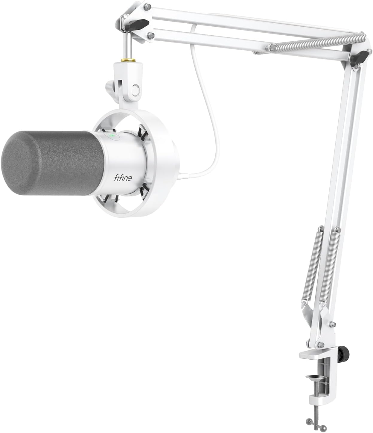 FIFINE Dynamic Microphone with Boom Arm, Studio Vocal XLR Microphone, Podcast USB Mic Kit for PC with Mute Button, Volume Knob, Headphone Jack, for Streaming Recording-AmpliTank K688CT White