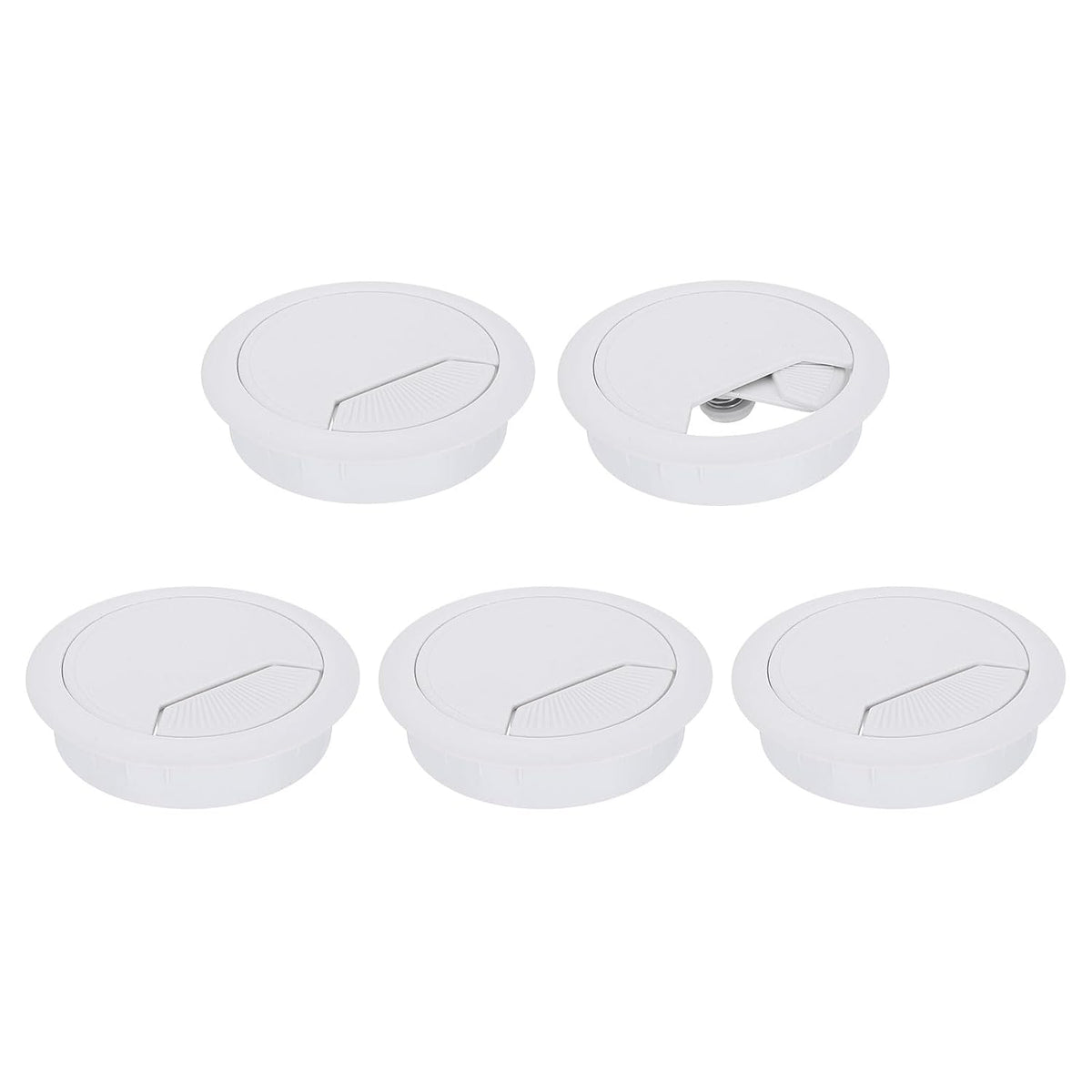uxcell 5 Pcs 60mm (2.36 Inch) Desk Grommet, Plastic Cable Hole Cover, Wire Cord Cable Organizer for Home Office Computer Desk Cabinet, White