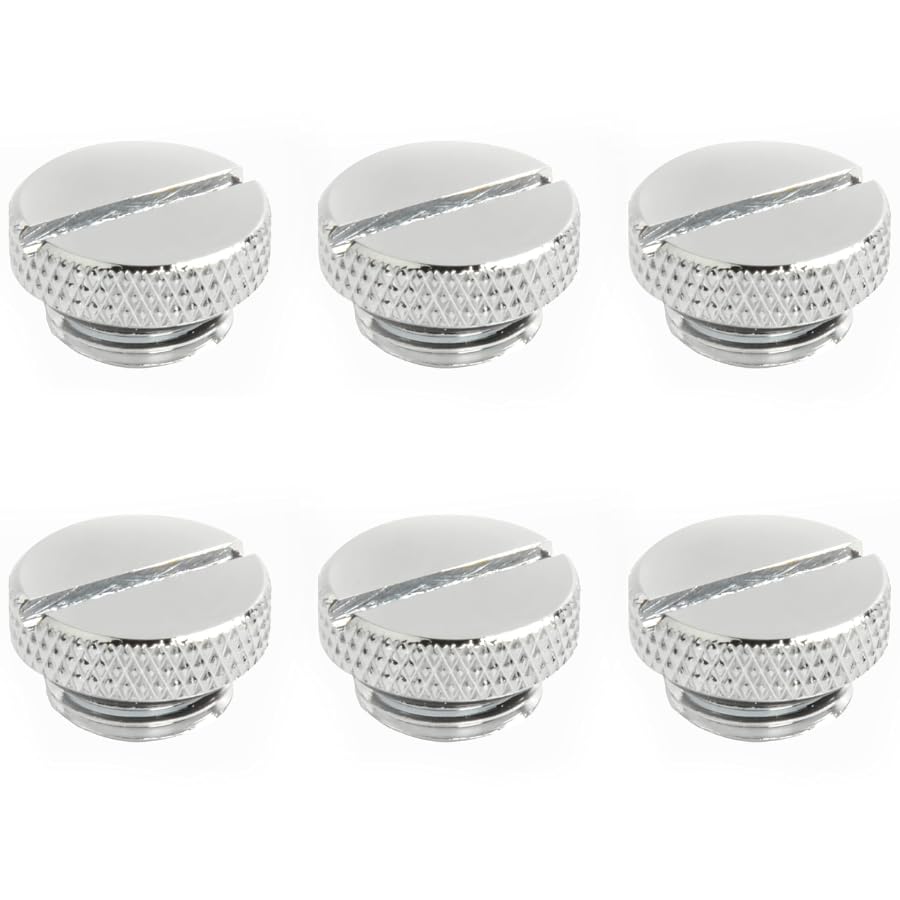 Dracaena.io 6 Pack G1/4" Thread, Thin Water Stop Plug Fitting with Coin Slot for Computer Water Cooling System, Durable Brass/Copper Material, Silver