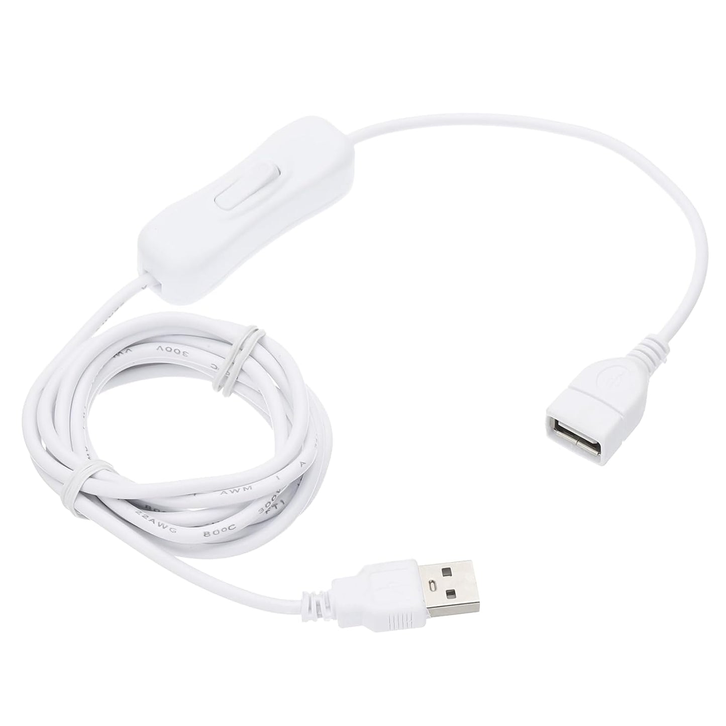 MECCANIXITY USB Cable with ON/Off Toggle Switch, USB Male to Female Extension Cord Inline Switch 2.0m White, for LED Desk Lamp LED Strip