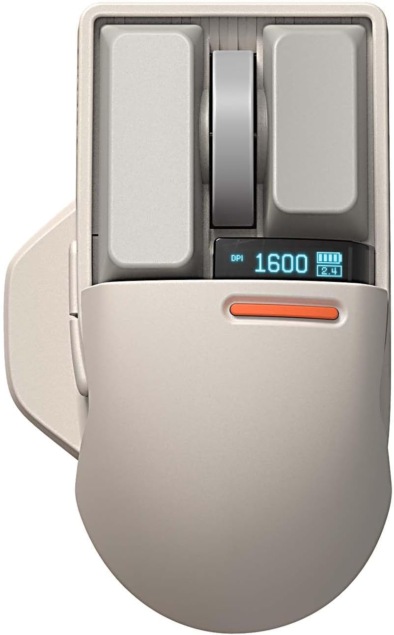 LOFREE Touch PBT Wireless Mouse with USB Receiver, Bluetooth, Wired Connection, Rechargeable, 4000 DPI with OLED Screen Compatible with Glass Surface for Mac Windows PC Notebook/Block Retro Grey