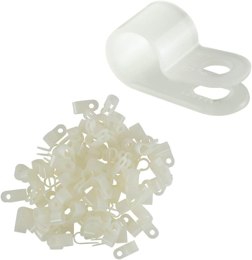 GTSE White Nylon Plastic Cable Clamps, 5/16" Screw Mounts for Cable, Rope, Tube Management, 100 Pack
