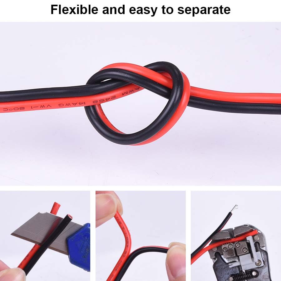 12 Gauge Wire 100FT Tinned Copper Wire-2 Conductor Parallel Wire Insulated Stranded Wire for Solar Panel Car Audio Automotive Low Voltage Electrical Wire for LED Lighting (12AWG 100FT)