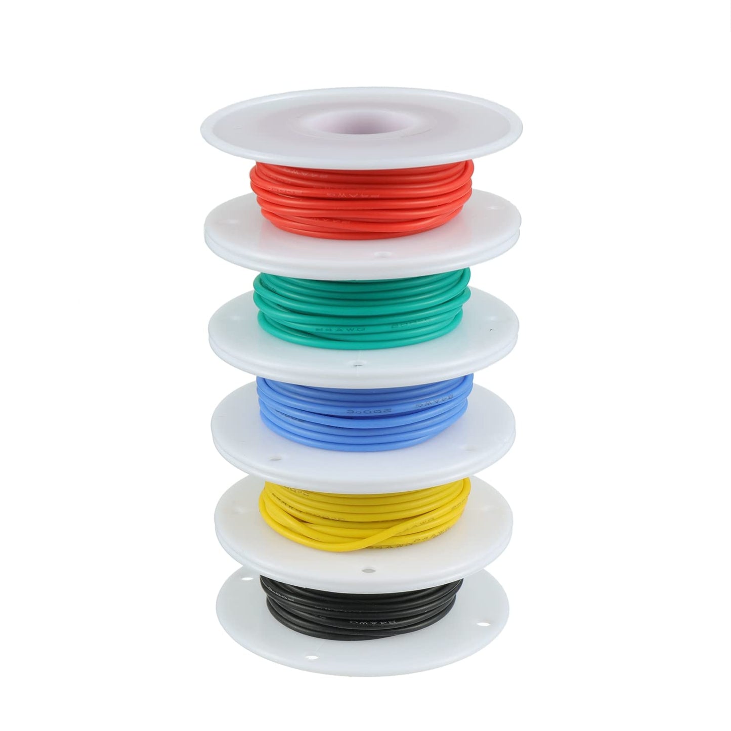 BOJACK 24 AWG Flexible Silicone Wire Electric Wire Hook up Wire Kit 300V Cables with Plus 20 φ3mm Heat Shrink Tubings and a Mini Wire Stripper(5 Colors 19.69Ft Each Color, 24AWG)