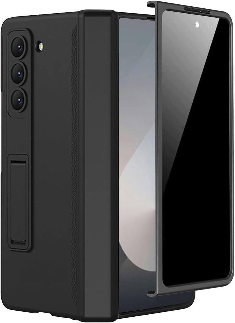 Miimall for Samsung Galaxy Z Fold 6 Case with Privacy Screen Protector, [Anti Spy] Built-in Adjustable Kickstand & Magnetic Hinge Protection Full-Body Protective Case for Galaxy Z Fold 6 5G Black