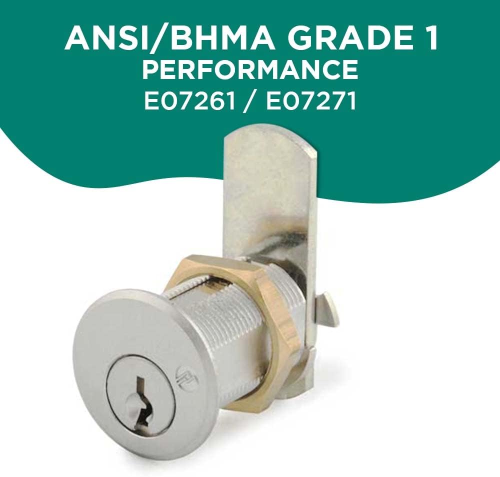 Olympus Lock DCN1 Rekeyable Cam Lock | 1" Cylinder KD Keyed Different | US26D Chrome Cabinet Lock | Grade 1 Reversible for Doors & Drawers
