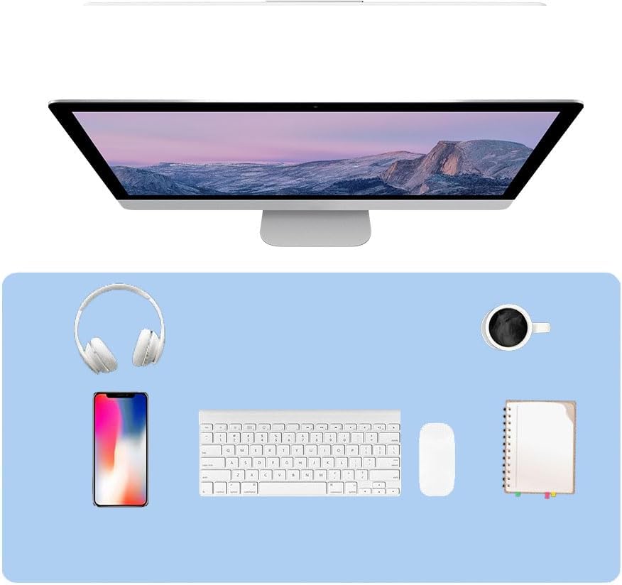 PU Leather Desk Pad Protector Gaming Mouse Pad Non Slip Desk Mat for Keyboard and Mouse Waterproof Desk Writing Pad for Office and Home Desk Accessories(Blue, 47.2 * 17.7)