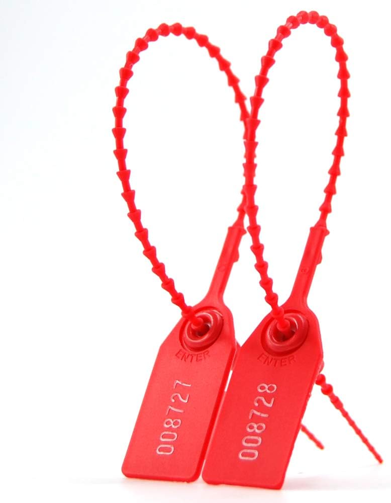 Leadseals(R) 100 Plastic Tamper Seals, Zip Ties for Fire Extinguishers Pull Tite Security Tags Numbered Disposable Self-Locking Tie 250mm Length (Red)